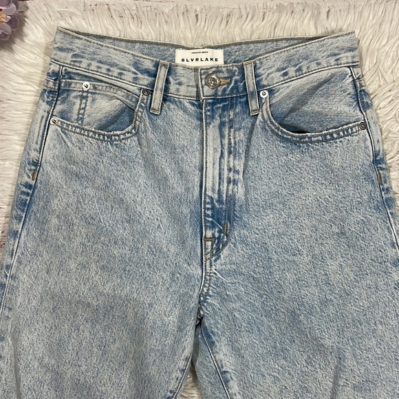 SLVRLAKE London Time Worn Distressed Straight Leg High Rise Jeans - Picture 11 of 13